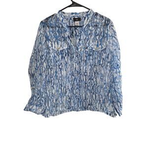 Lark Lane Cottage Core‎ Button Front Top 12 Womens Blue Sheer Coquette Roll Tab